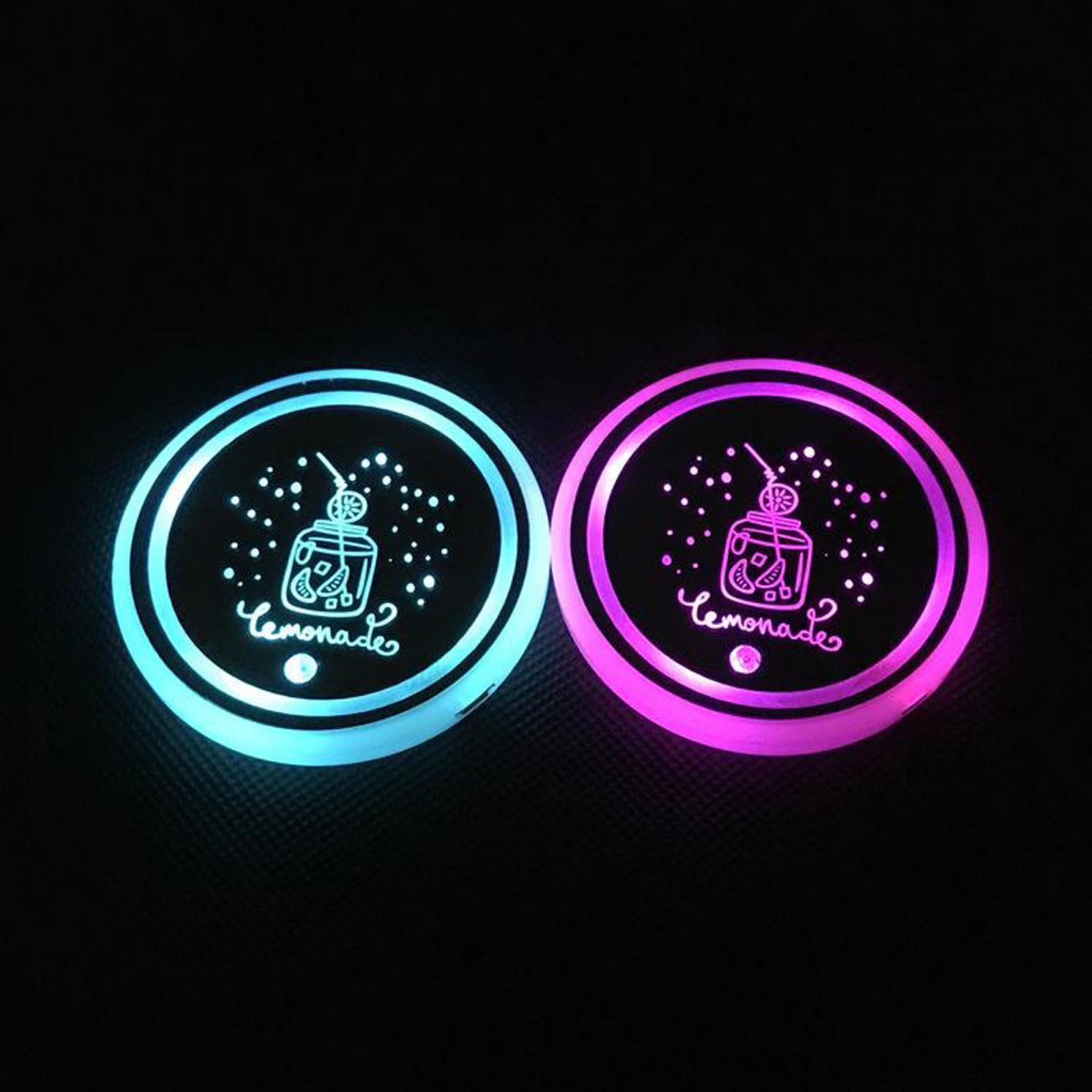 2Pcs Car Logo LED Cup Pad Holder Light USB Charging Mat Luminescent Cup Pads Style 01