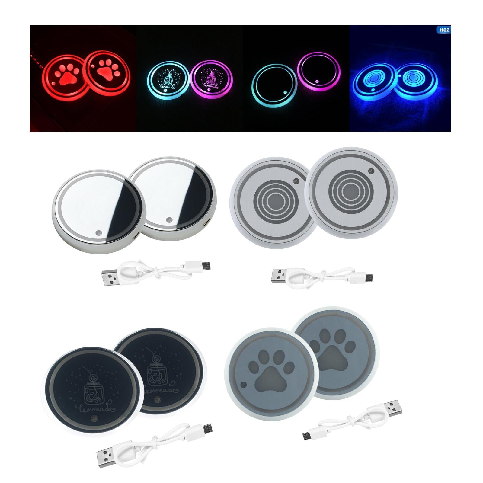 2Pcs Car Logo LED Cup Pad Holder Light USB Charging Mat Luminescent Cup Pads Style 01