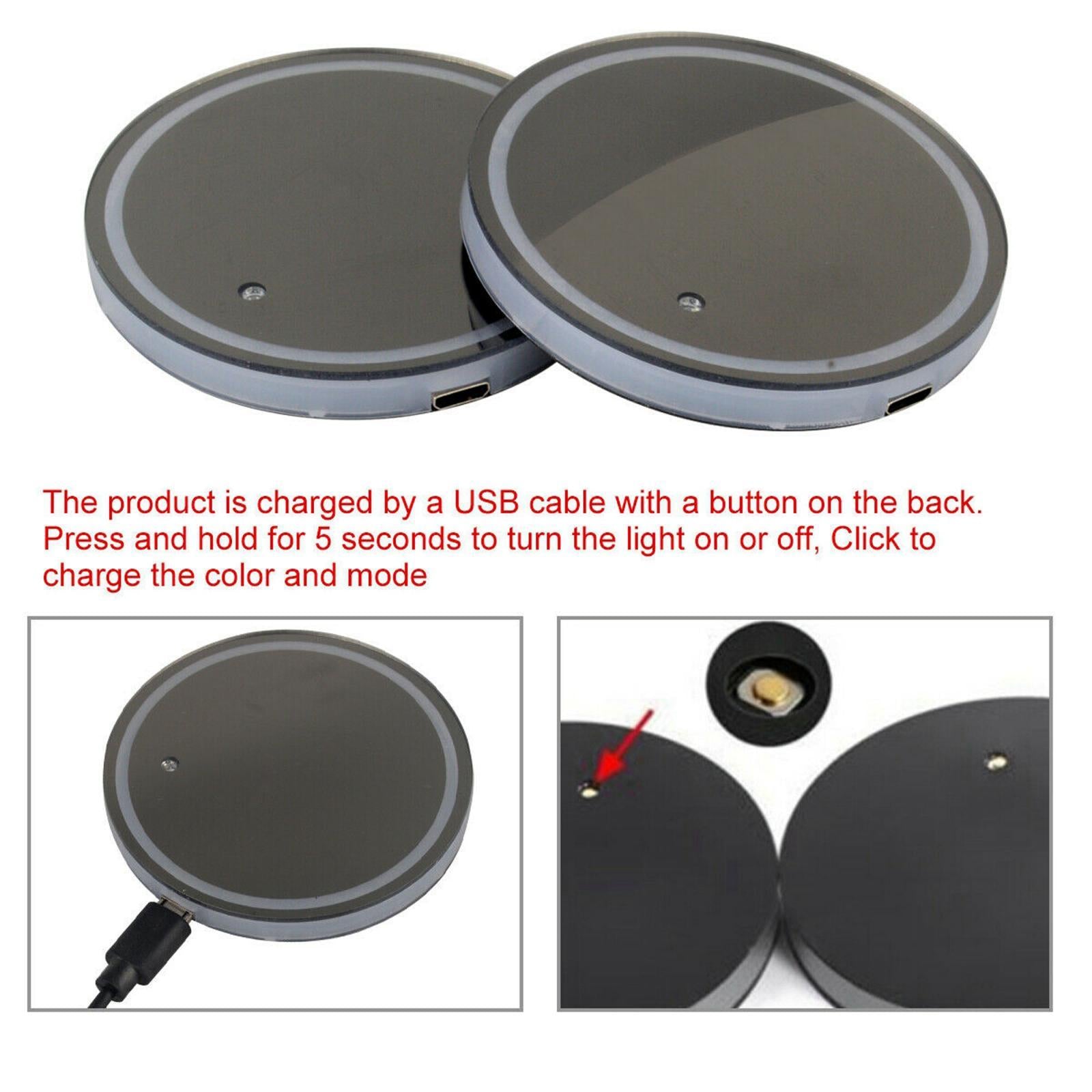 2Pcs Car Logo LED Cup Pad Holder Light USB Charging Mat Luminescent Cup Pads Style 04