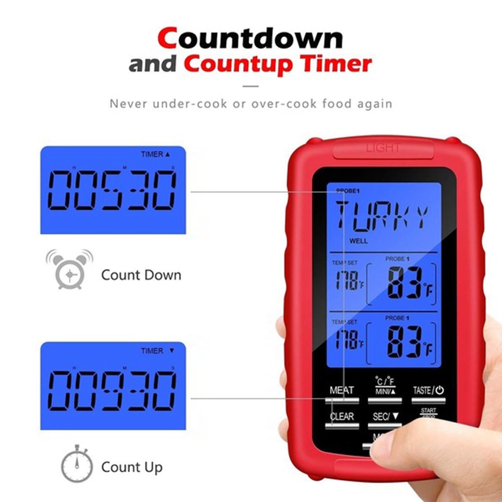 BBQ Food Thermometer Barbecue Baking Fry Chef Cooking Instant Read Red