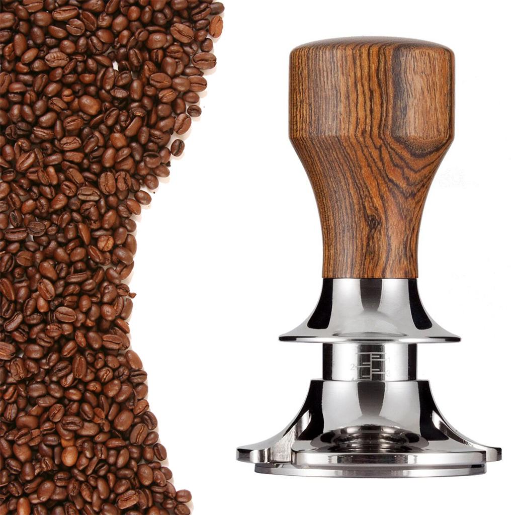 Stainless Steel Coffee Tamper Espresso Press 58.5mm Flat Base Sandalwood