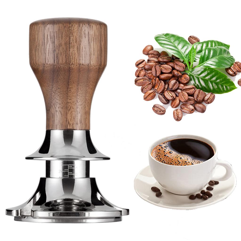 Stainless Steel Coffee Tamper Espresso Press 58.5mm Flat Base Walnut