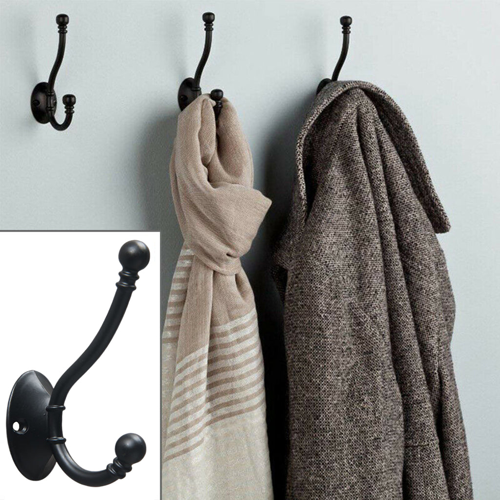 Retro Zinc Alloy Hat Coat Hooks Ancient Rustic Shabby Door Wall Metal Hanger Black