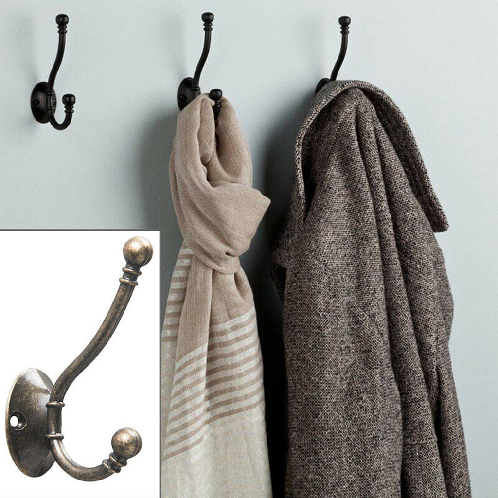 Retro Zinc Alloy Hat Coat Hooks Ancient Rustic Shabby Door Wall Metal Hanger Black