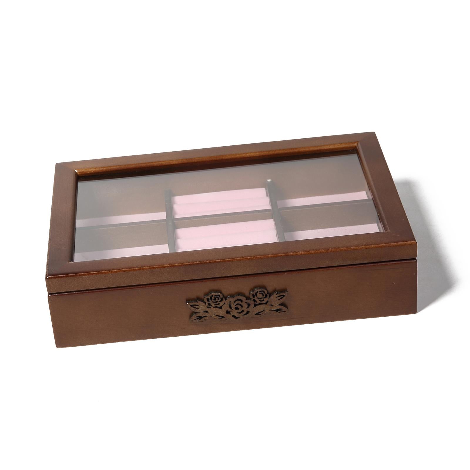 Transparent Top Wooden Jewelry Collection Display Box for Bracelets Rings