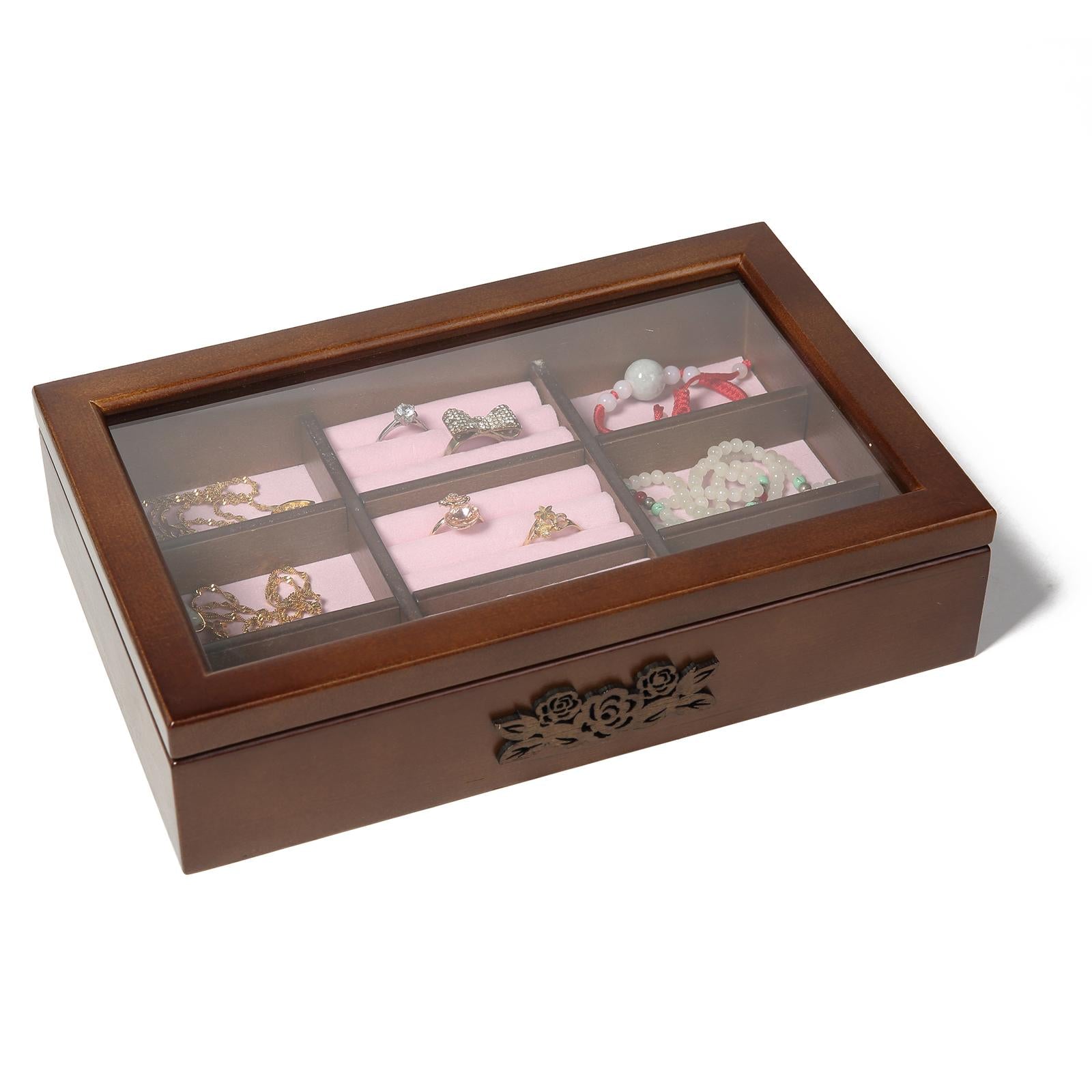 Transparent Top Wooden Jewelry Collection Display Box for Bracelets Rings
