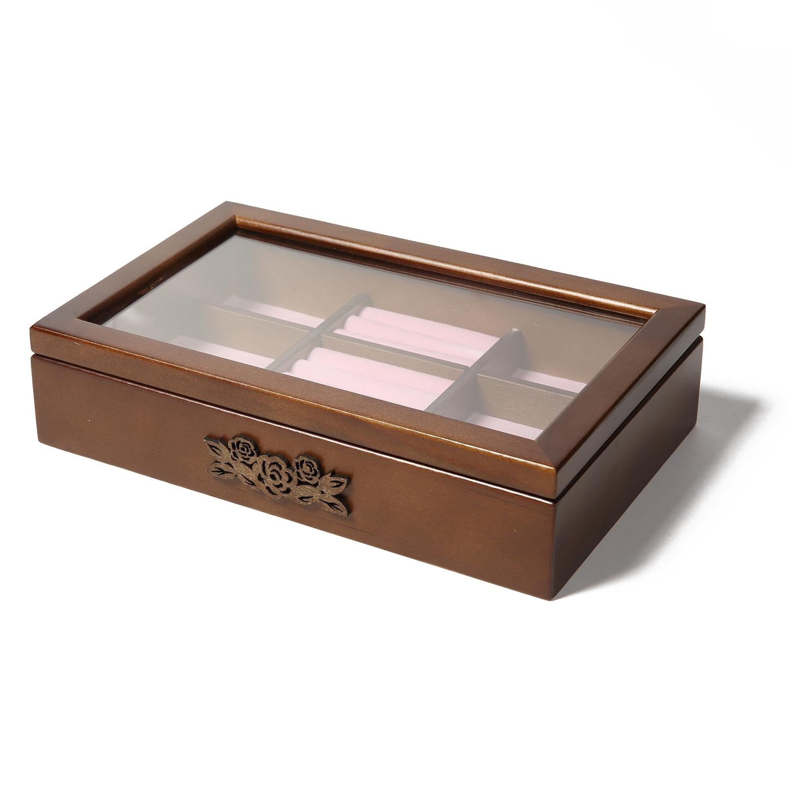 Transparent Top Wooden Jewelry Collection Display Box for Bracelets Rings