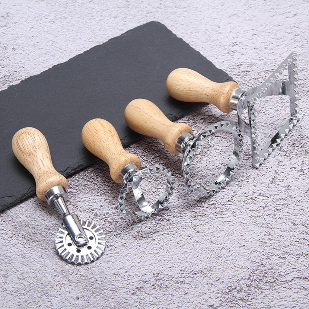 Classical Ravioli Stamp Cutter Mould Wooden Handle for Pasta Dough Cutter S round