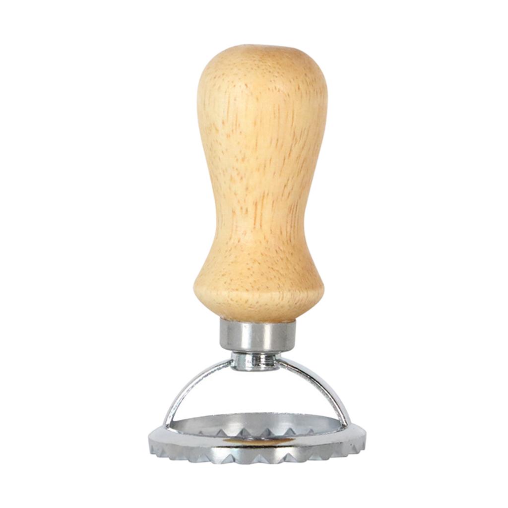 Classical Ravioli Stamp Cutter Mould Wooden Handle for Pasta Dough Cutter L round