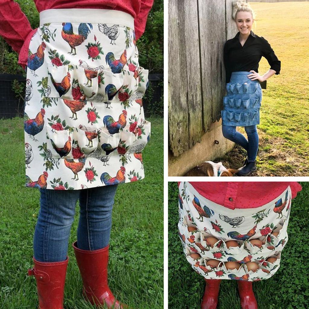 Farm Hen Print Egg Gathering Apron Farm Goose Eggs Holder for Farmhouse S 31.5x26.5cm