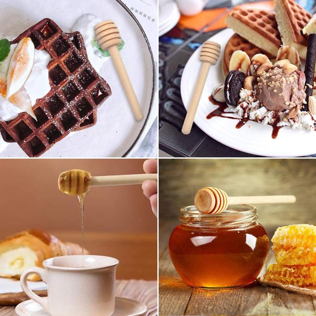 24x Wood Honey Spoon Wooden Dipper Stick Drizzler Server for Maple Syrup Jam