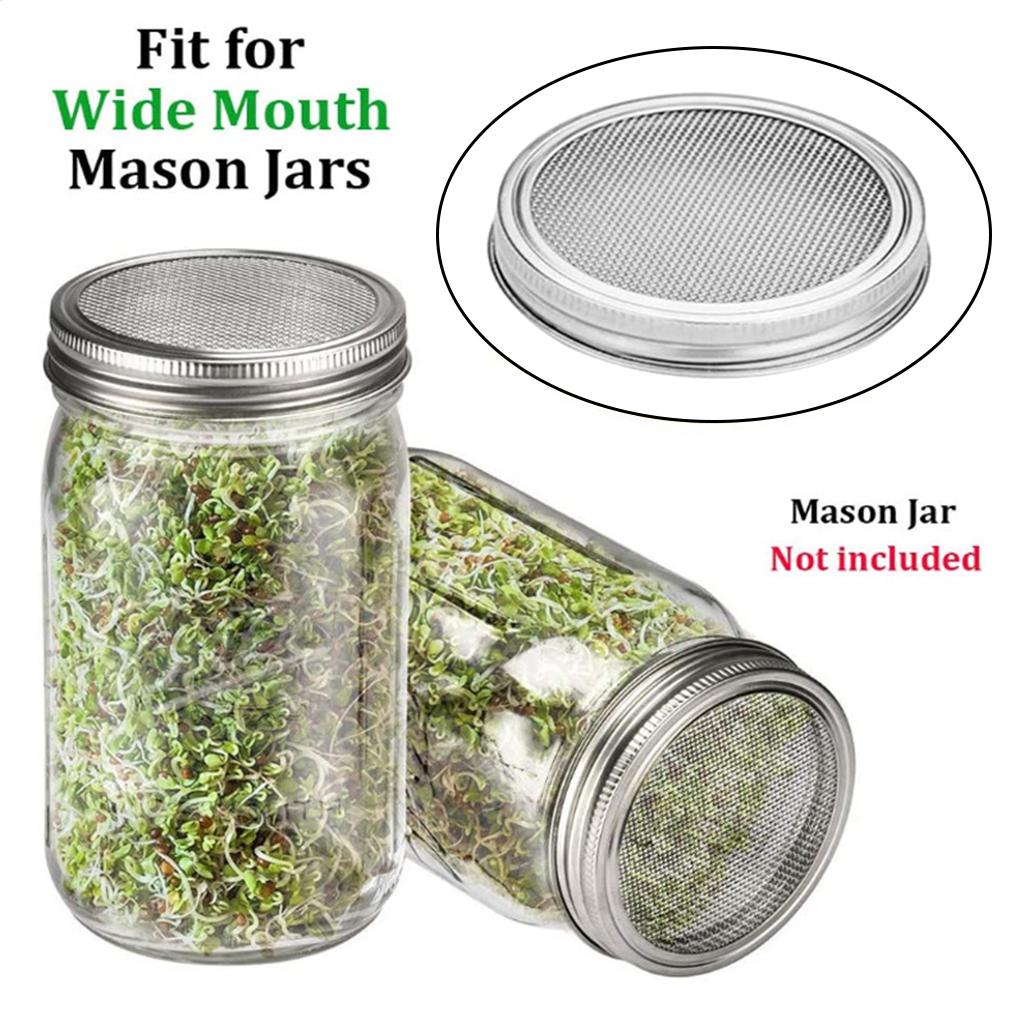 Wide Mouth Mason Jar Screen Sprouting Strainer Lid Cover Seed Sprout Set