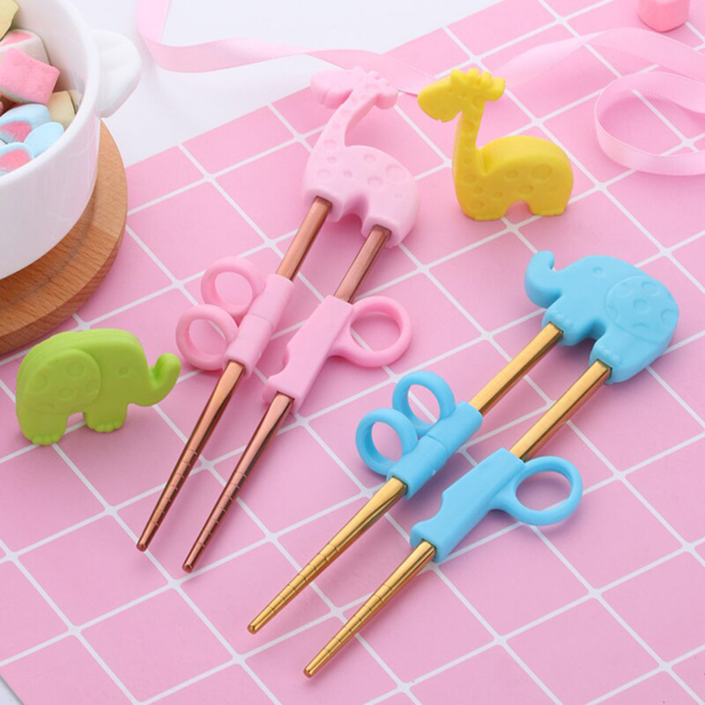 1Pair Children Kids Baby Chopsticks Learning Training A Blue Elephant