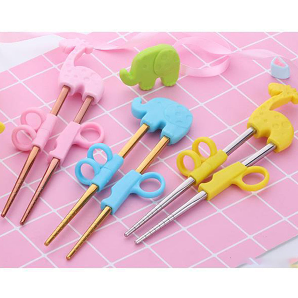 1Pair Children Kids Baby Chopsticks Learning Training A Blue Elephant