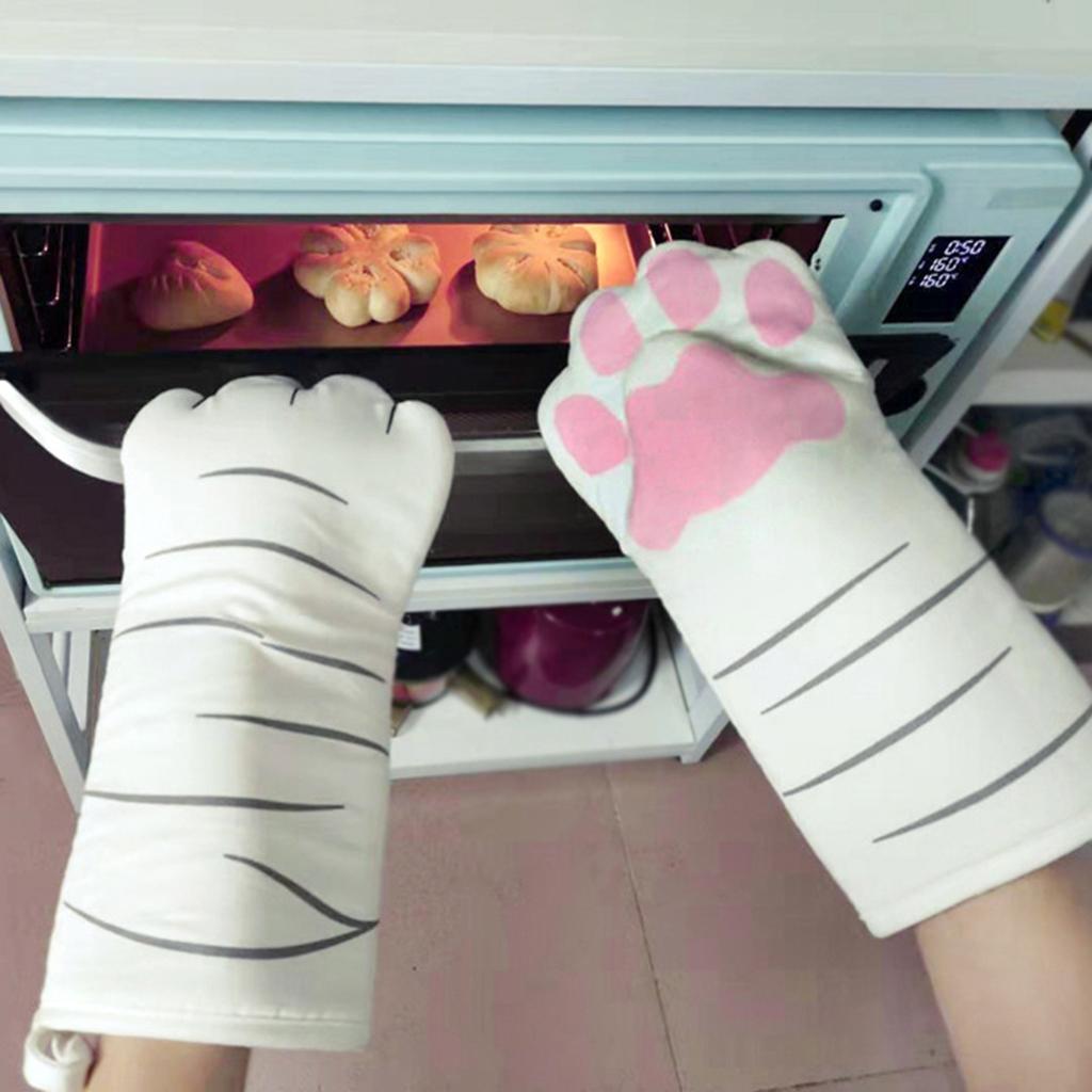 House Cat Paw Oven Mitts Thicken Heat Resistant for Oven Cooking Grill BBQ A