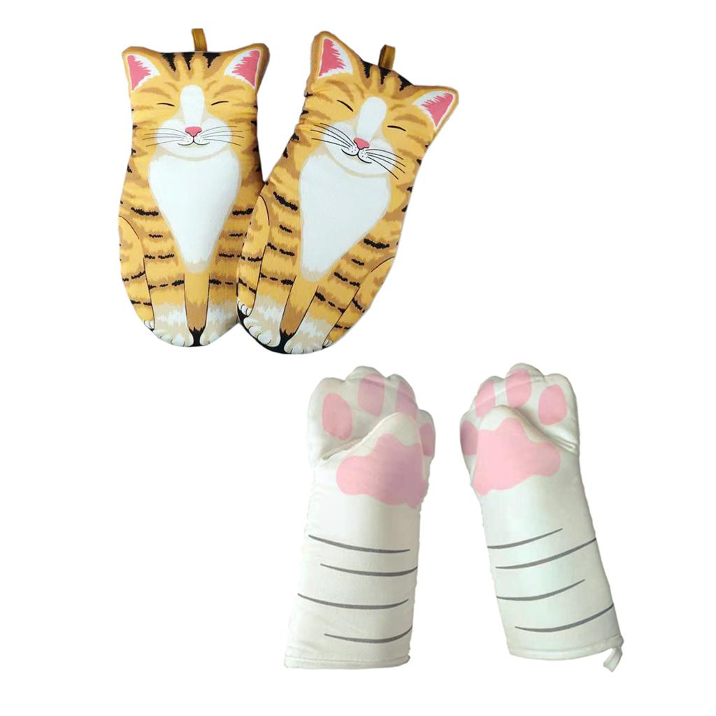 House Cat Paw Oven Mitts Thicken Heat Resistant for Oven Cooking Grill BBQ A
