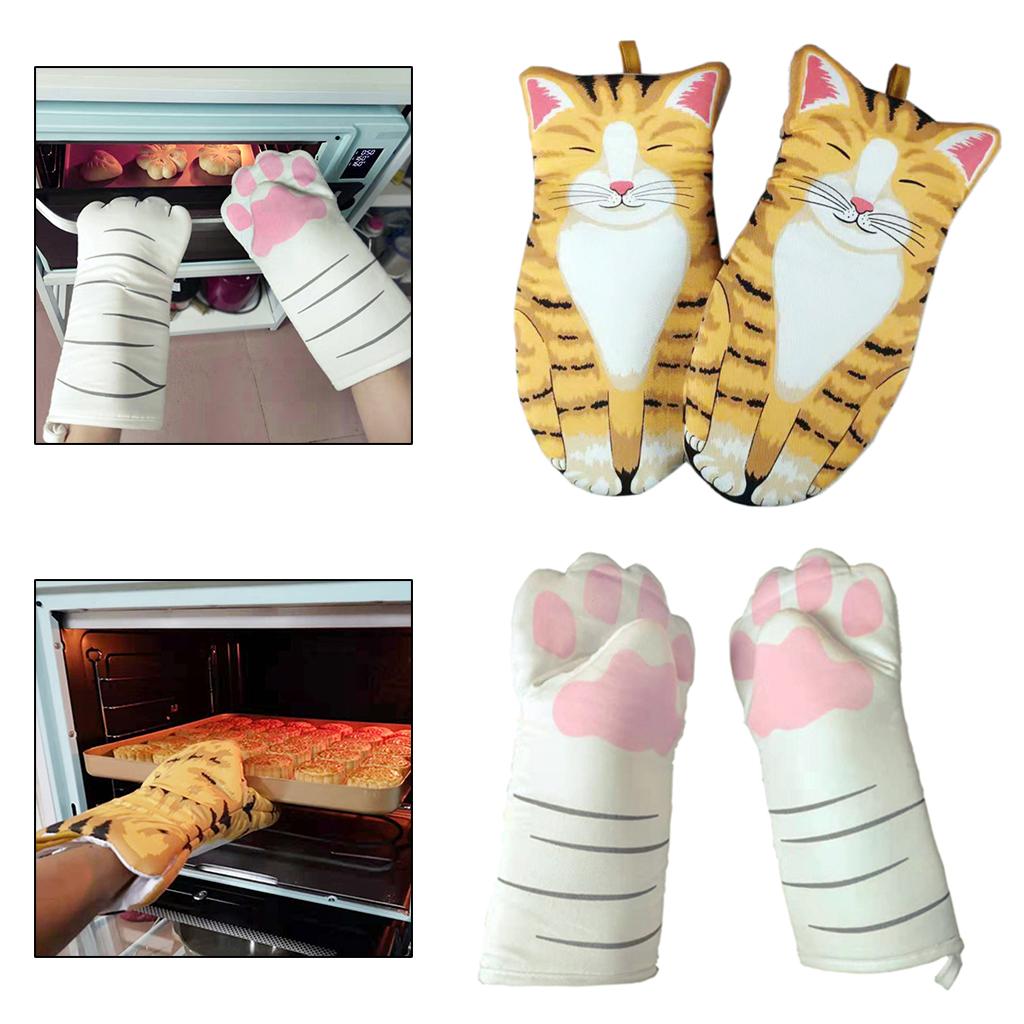 House Cat Paw Oven Mitts Thicken Heat Resistant for Oven Cooking Grill BBQ A