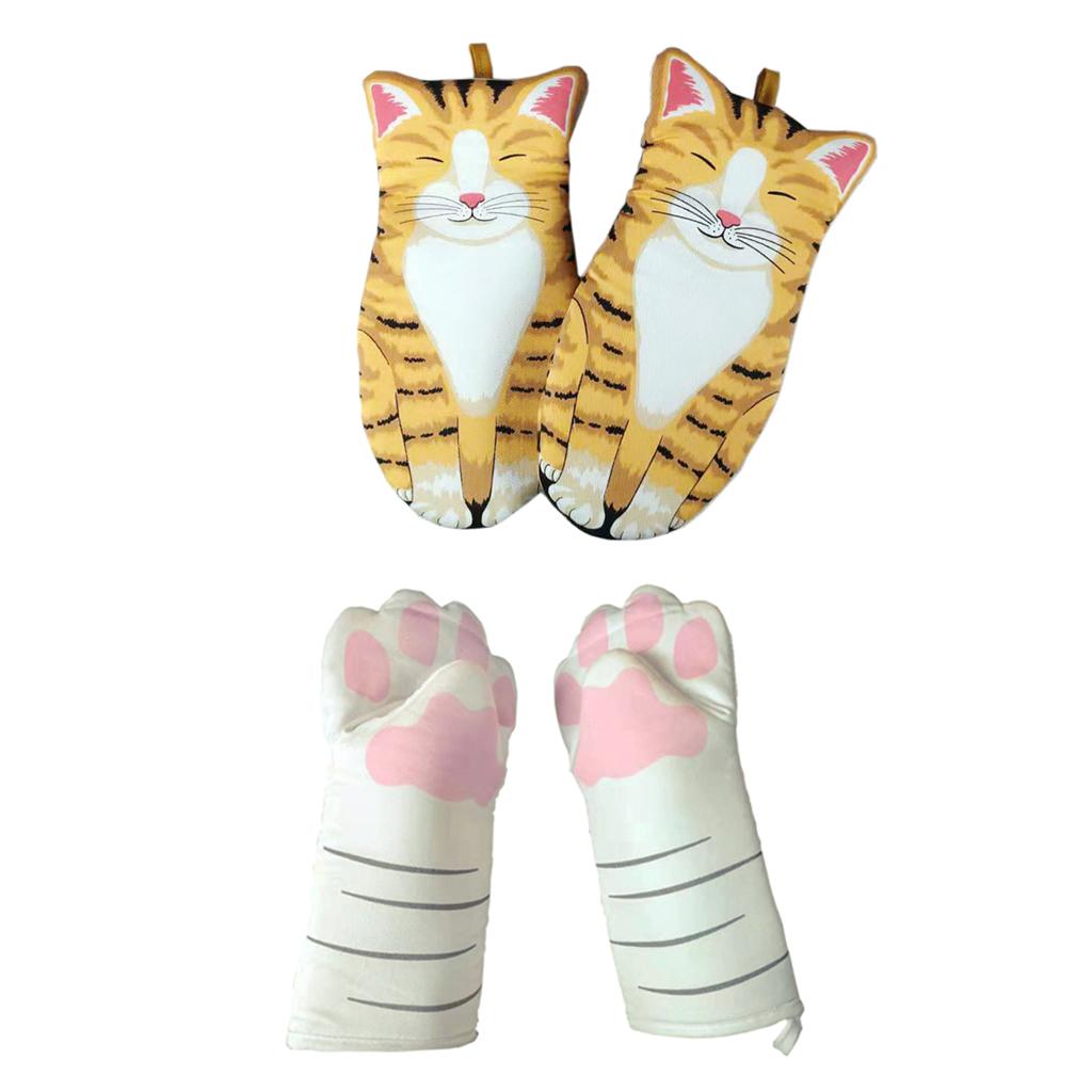 House Cat Paw Oven Mitts Thicken Heat Resistant for Oven Cooking Grill BBQ A