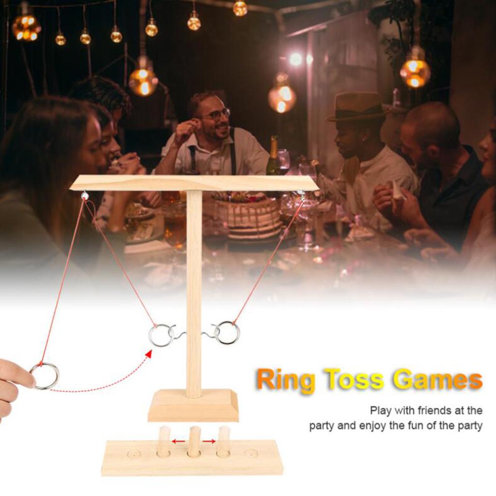 Wooden Hook and Ring-Toss Battle Bar Quick-paced Interactive Game Wood
