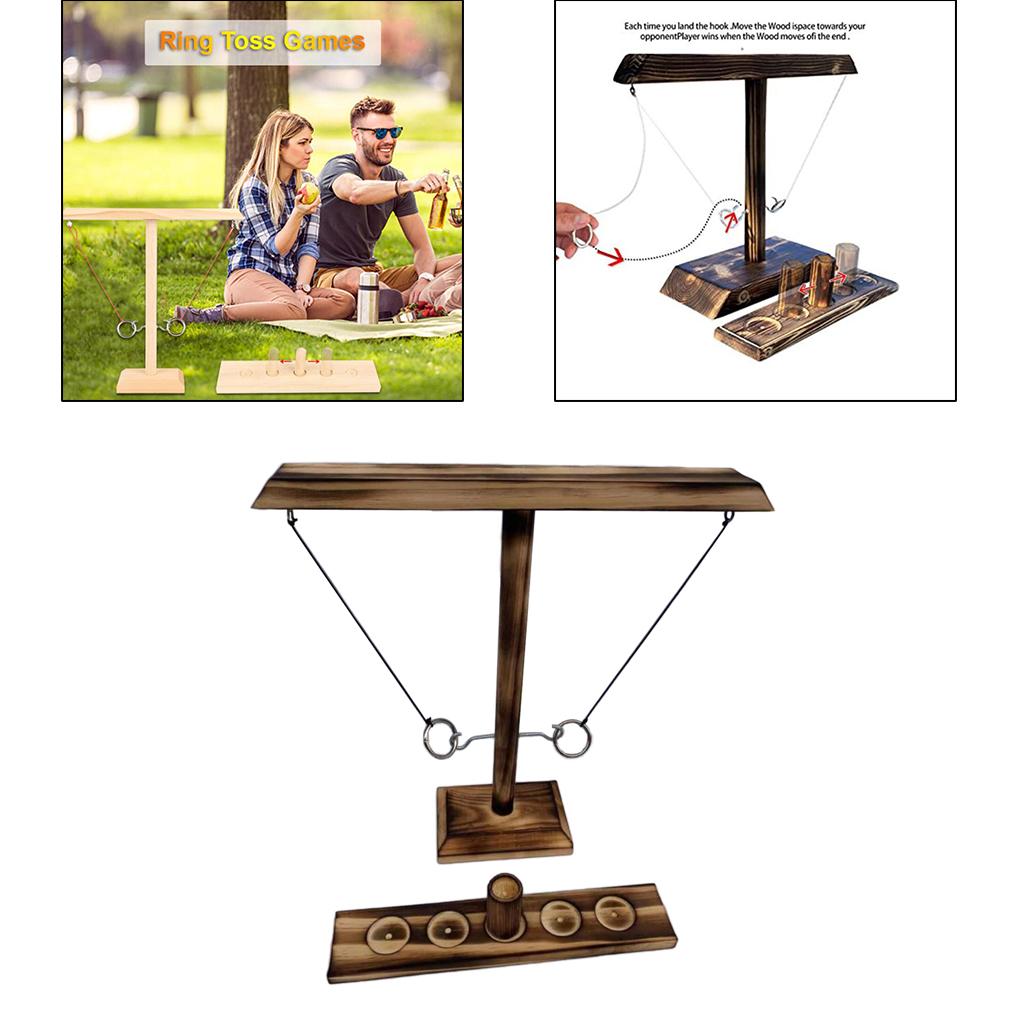 Wooden Hook and Ring-Toss Battle Bar Quick-paced Interactive Game Black Wood