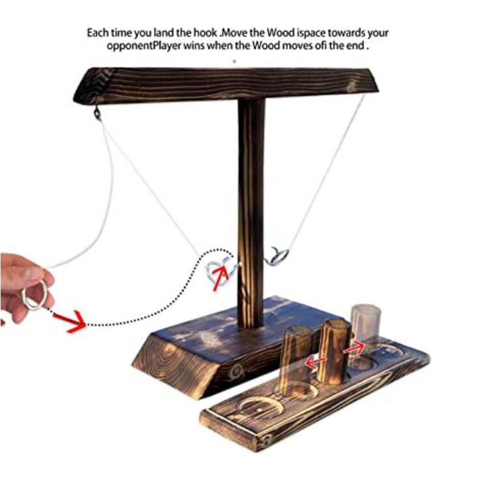 Wooden Hook and Ring-Toss Battle Bar Quick-paced Interactive Game Black Wood