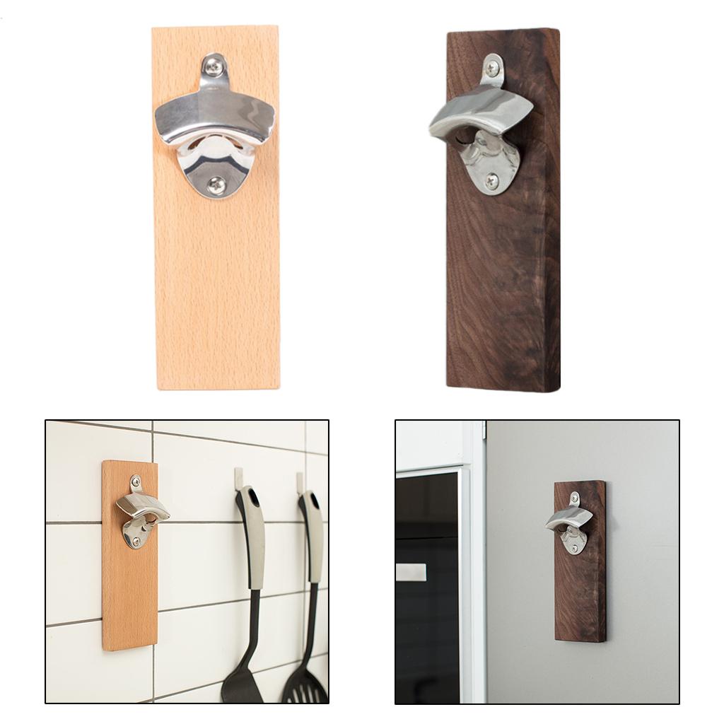 Wall Mounted Mounted Bottle Opener Beer Soda Bar Home Kitchen Beech