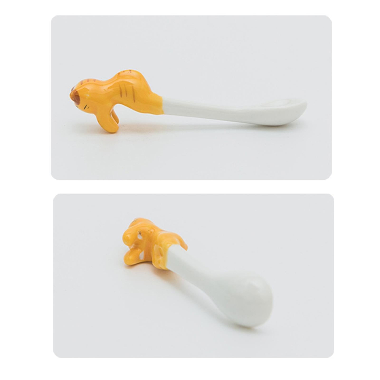 Ceramics Spoon Cat Design Teaspoons for Dessert Cappuccino Orange Cat