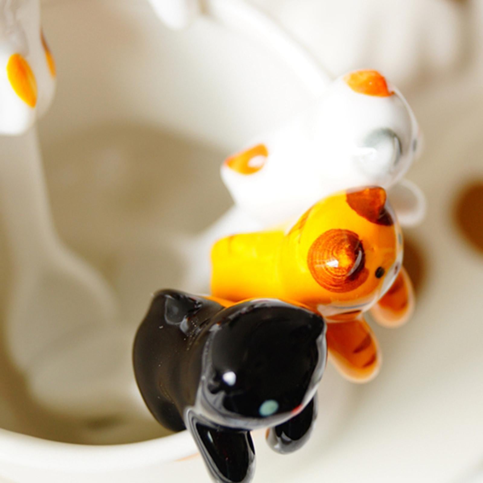 Ceramics Spoon Cat Design Teaspoons for Dessert Cappuccino Red Cat