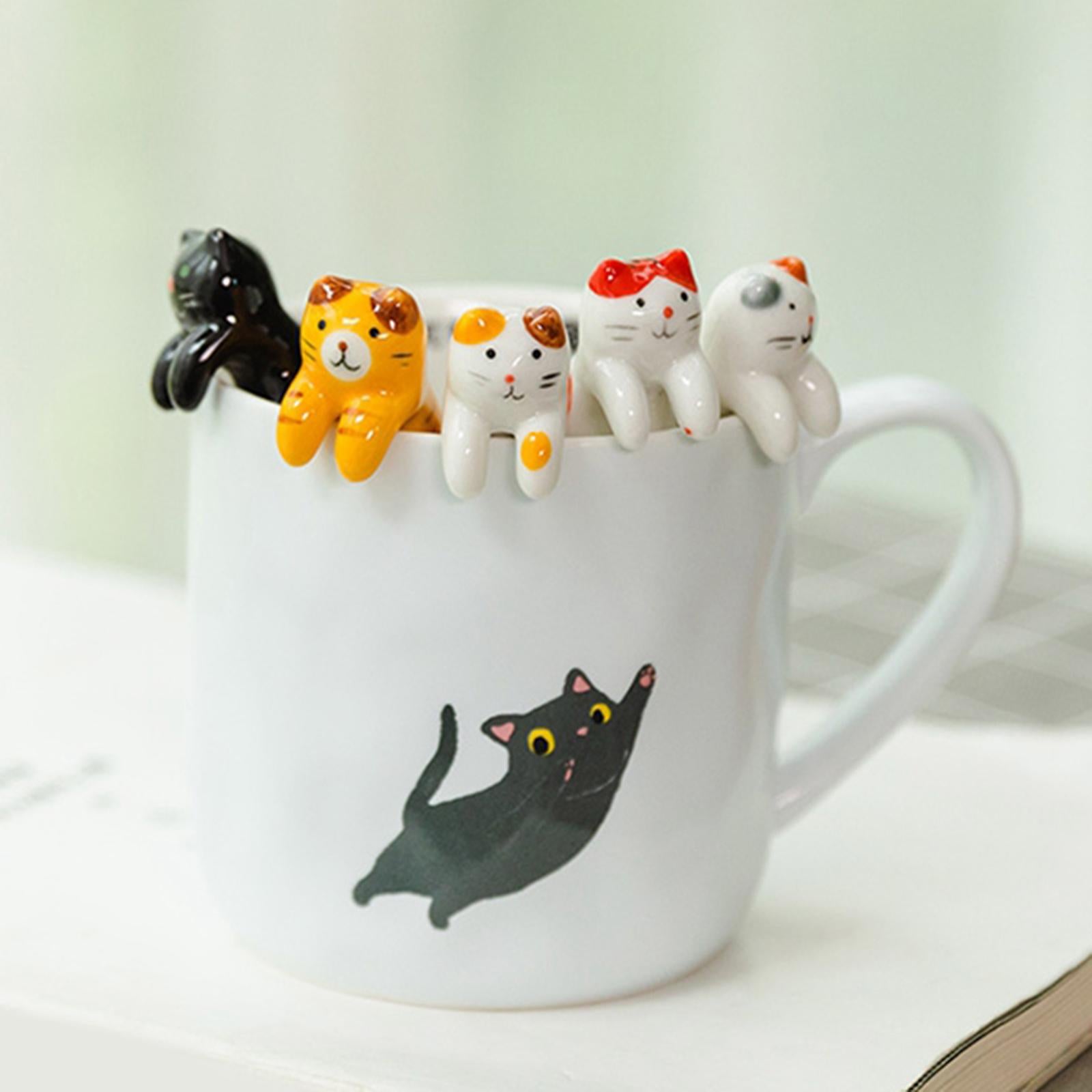 Ceramics Spoon Cat Design Teaspoons for Dessert Cappuccino Black Cat