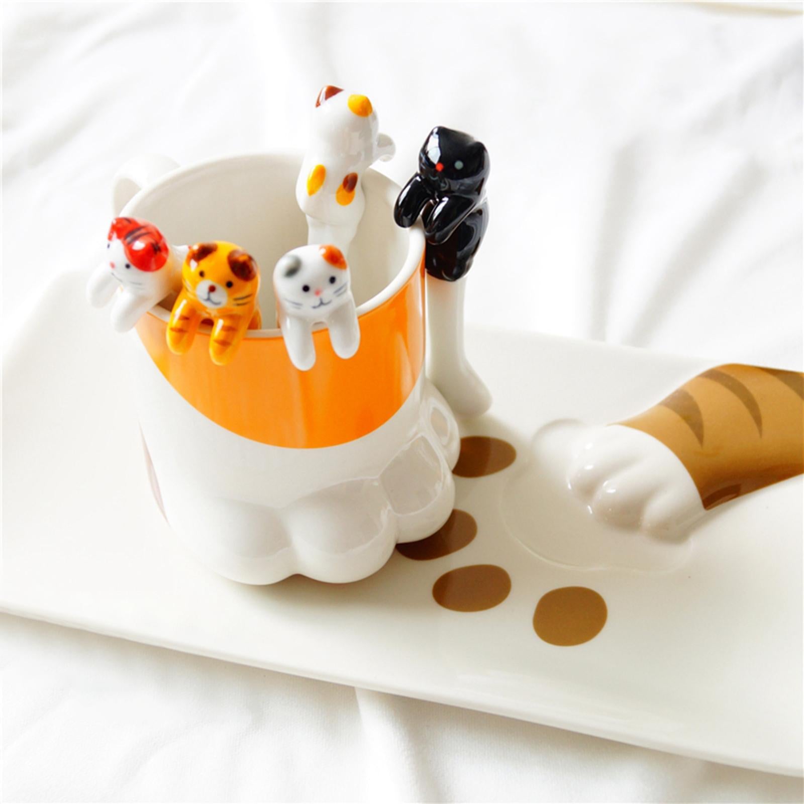 Ceramics Spoon Cat Design Teaspoons for Dessert Cappuccino Black Cat