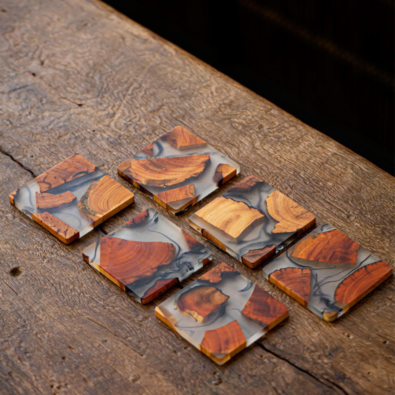 Creative Resin Wood Coasters Tea Cup Square Pad Tableware Decor Teapot Mat