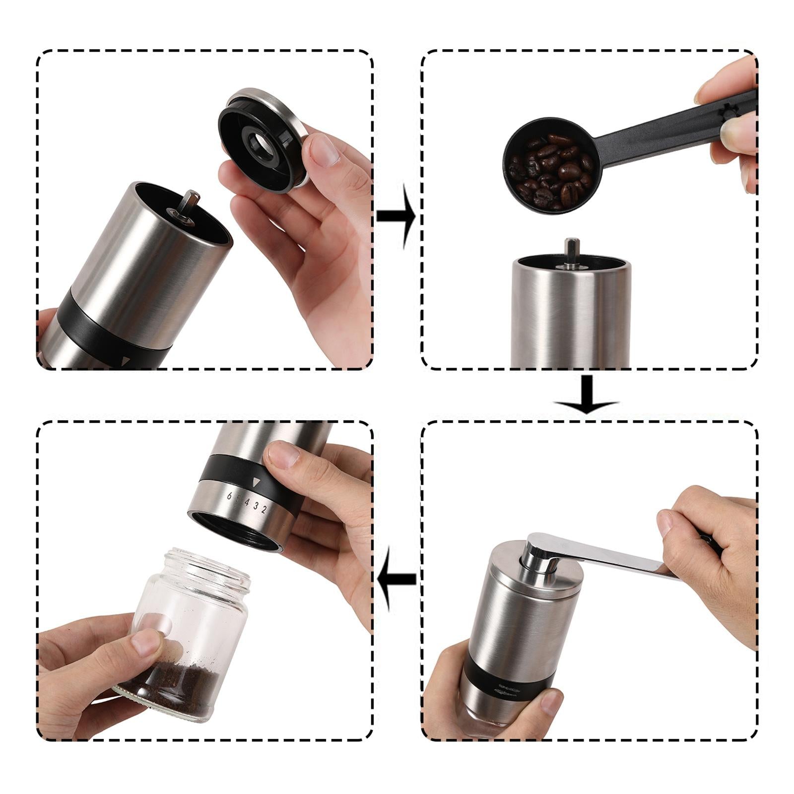 1Pc Portable Hand Manual Stainless Steel Coffee Grinder Detachable Machine