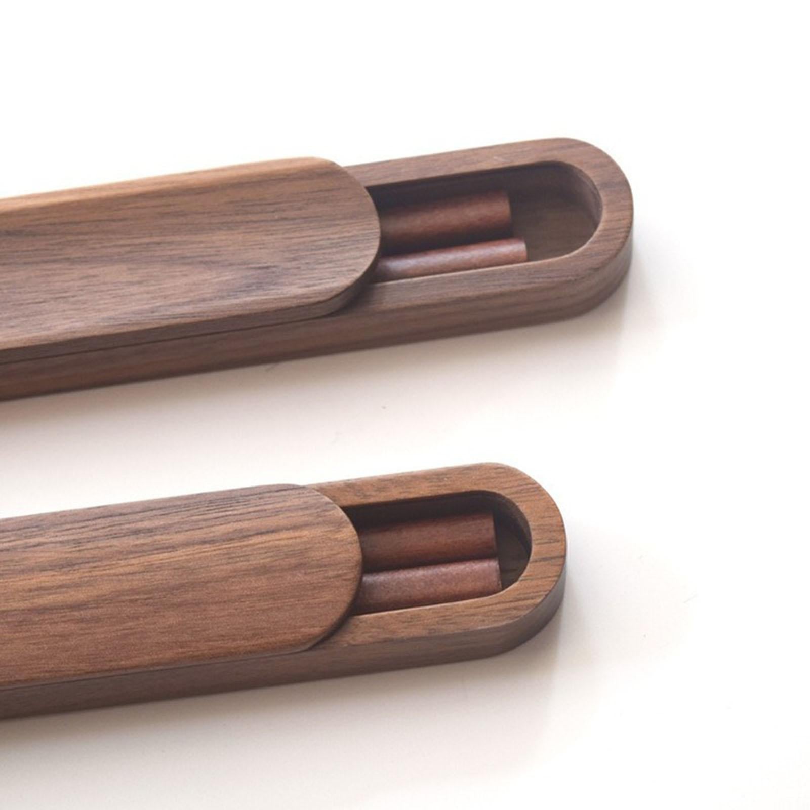 Portable Outdoor Walnut Solid Wood Chopsticks with Box Case concave 25cm