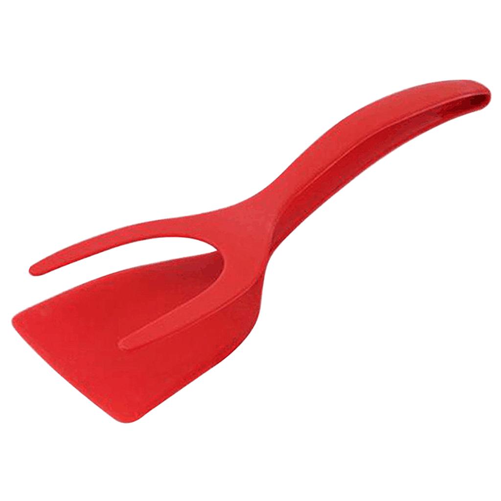 2 in 1 Egg Spatula Tongs Bread Clamp Omelette Fried Egg Tuner Tong Tool Red