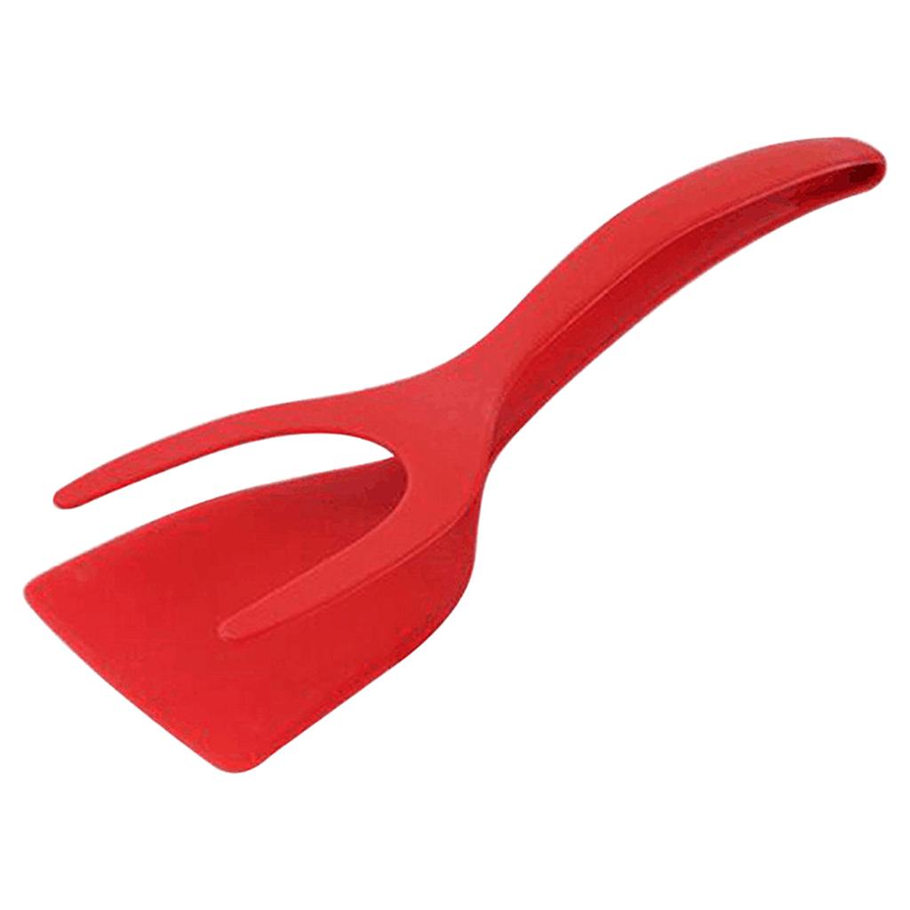2 in 1 Egg Spatula Tongs Bread Clamp Omelette Fried Egg Tuner Tong Tool Red