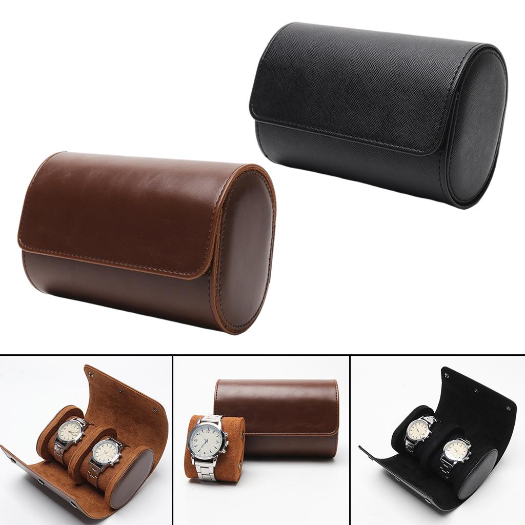 Watch Travel Case PU Leather Soft Bracket Gifts fr Holding Wristwatch Black