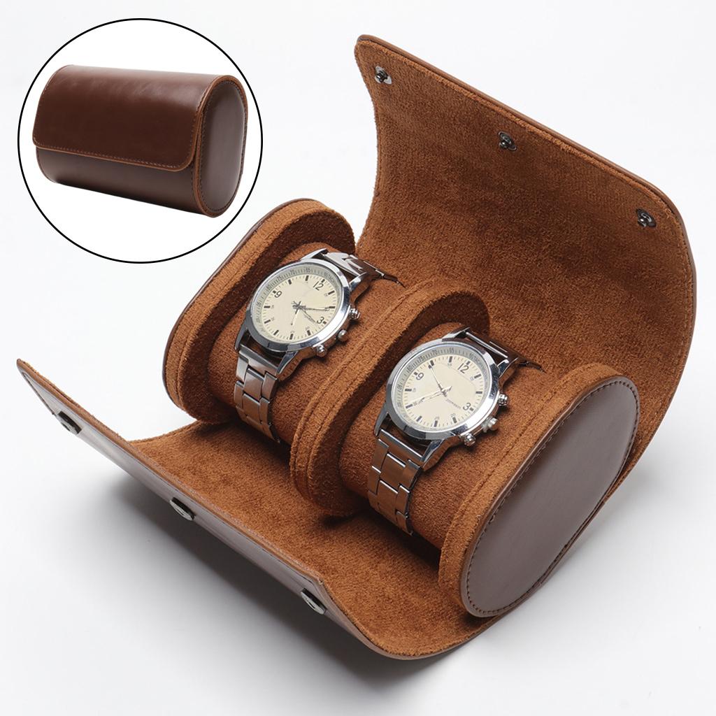 Watch Travel Case PU Leather Soft Bracket Gifts fr Holding Wristwatch Brown