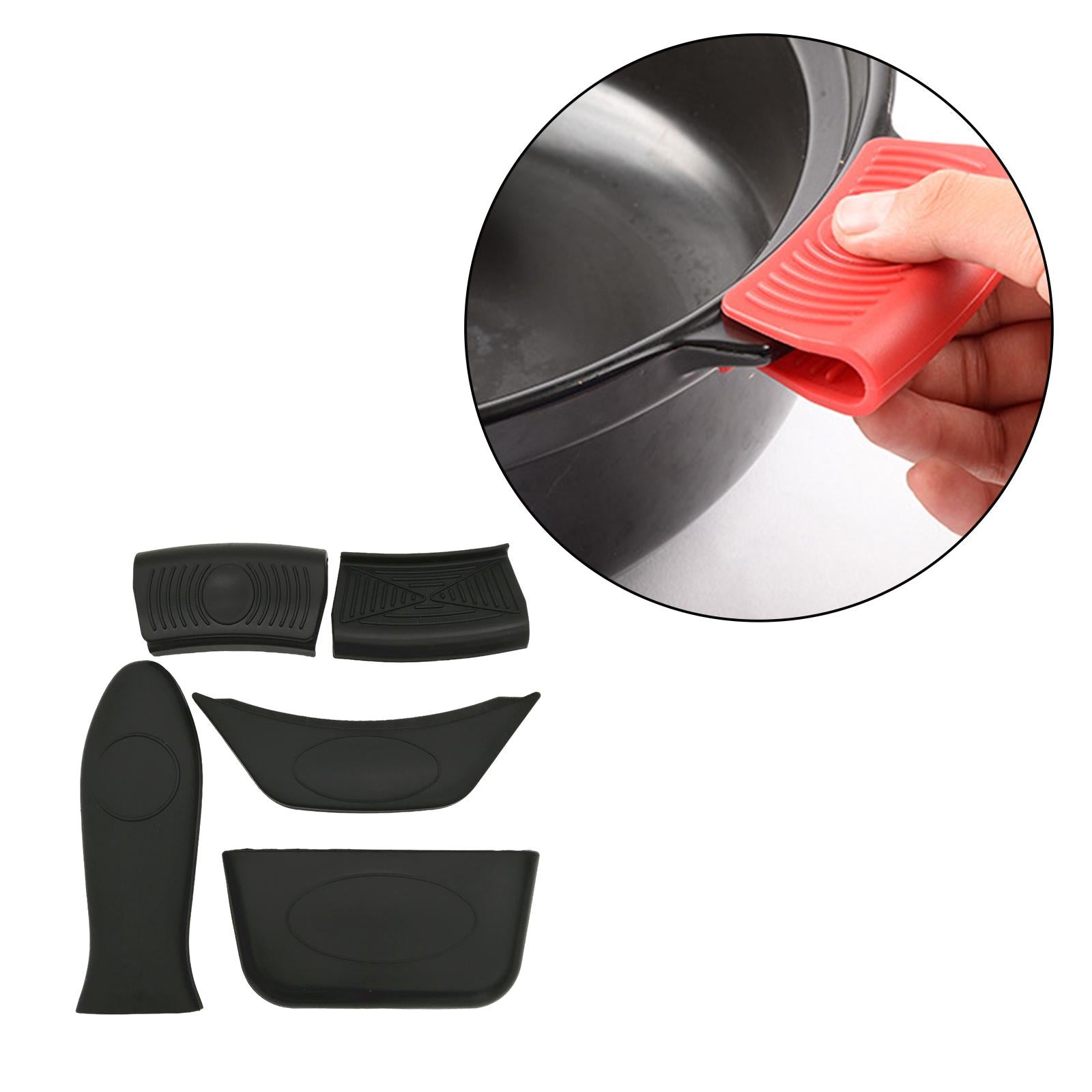 5pcs/set Non Slip Silicone Hot Handle Holder Parts for Skillets Griddles black
