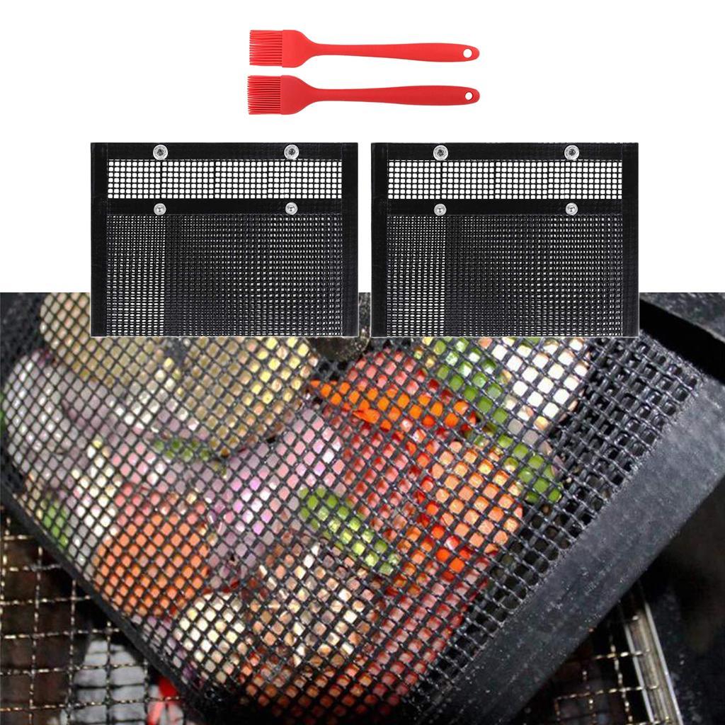 Non-Stick BBQ Mesh Grill Bags Grilling Pouches Barbecue Bag Camping BBQ 2pcs small