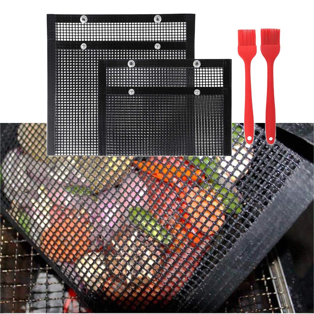 Non-Stick BBQ Mesh Grill Bags Grilling Pouches Barbecue Bag Camping BBQ 1pc large 1pc small