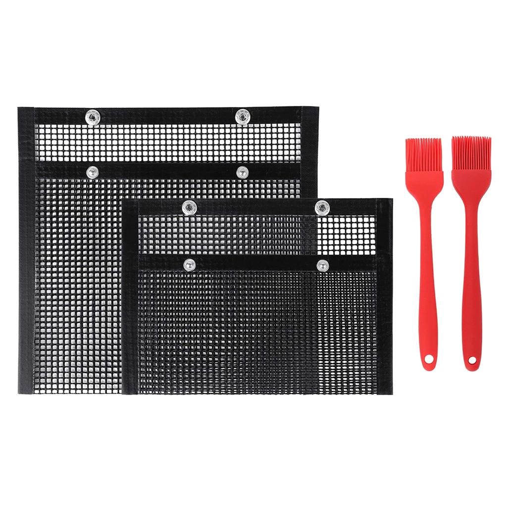 Non-Stick BBQ Mesh Grill Bags Grilling Pouches Barbecue Bag Camping BBQ 1pc large 1pc small