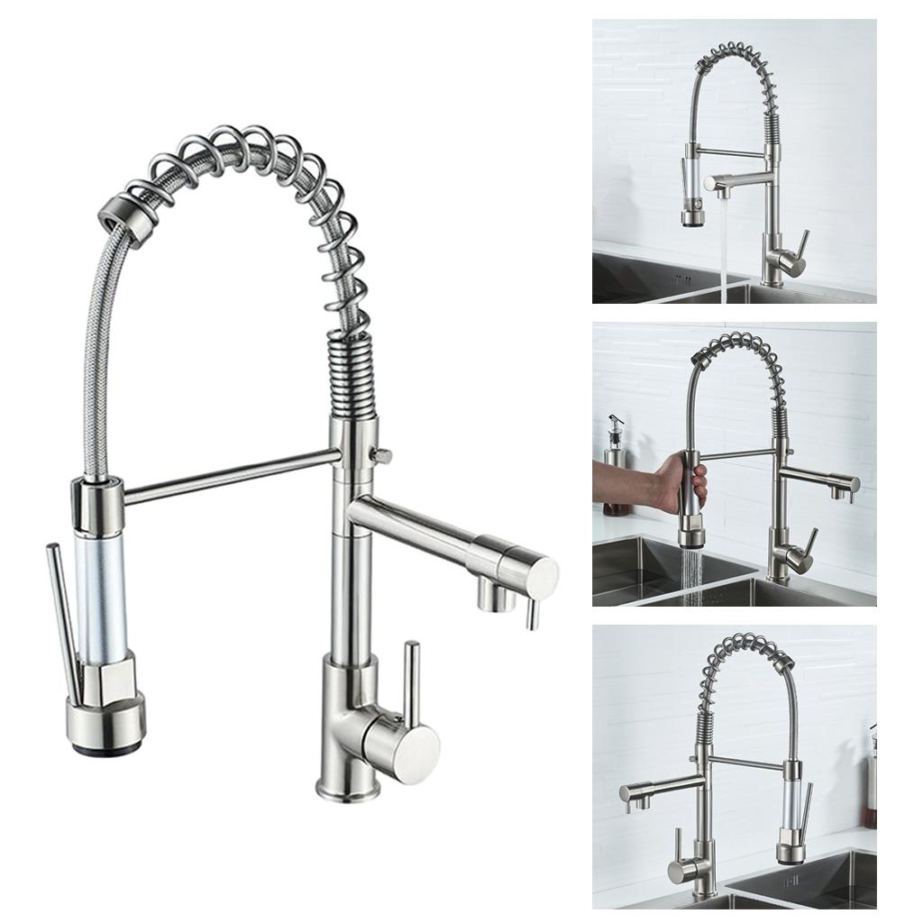 Sink Mixer Tap Single Hole Kitchen Faucet Pull Out Sprayer Silver