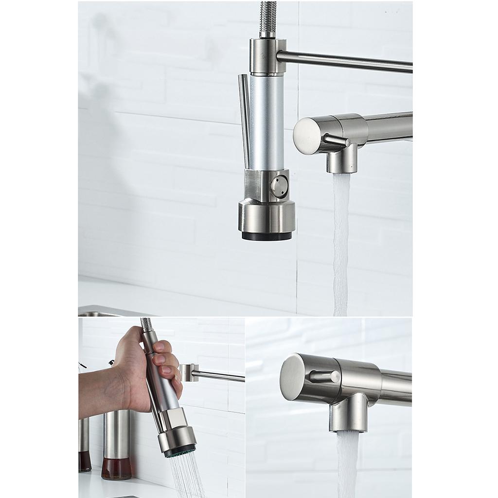 Sink Mixer Tap Single Hole Kitchen Faucet Pull Out Sprayer Silver