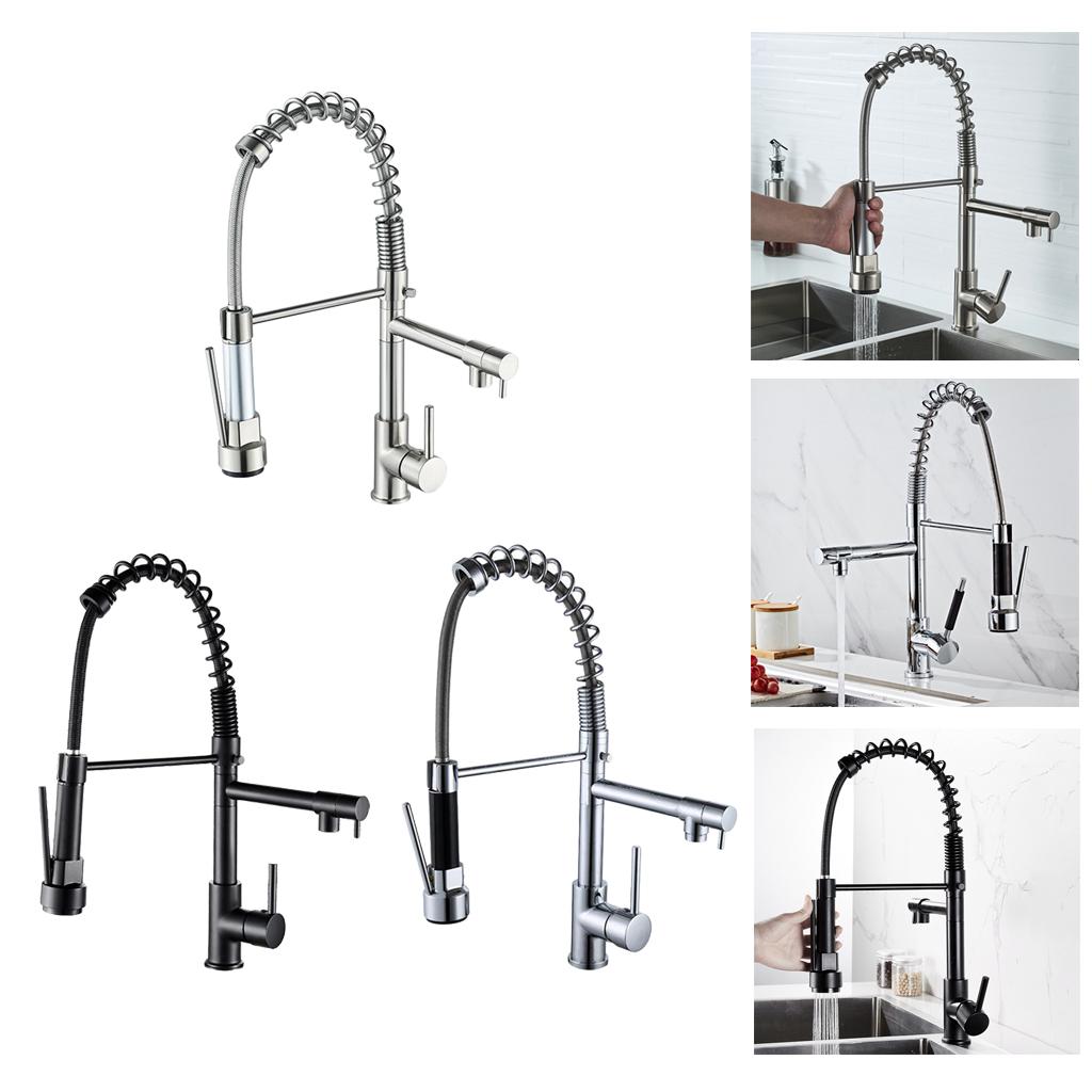 Sink Mixer Tap Single Hole Kitchen Faucet Pull Out Sprayer Silver