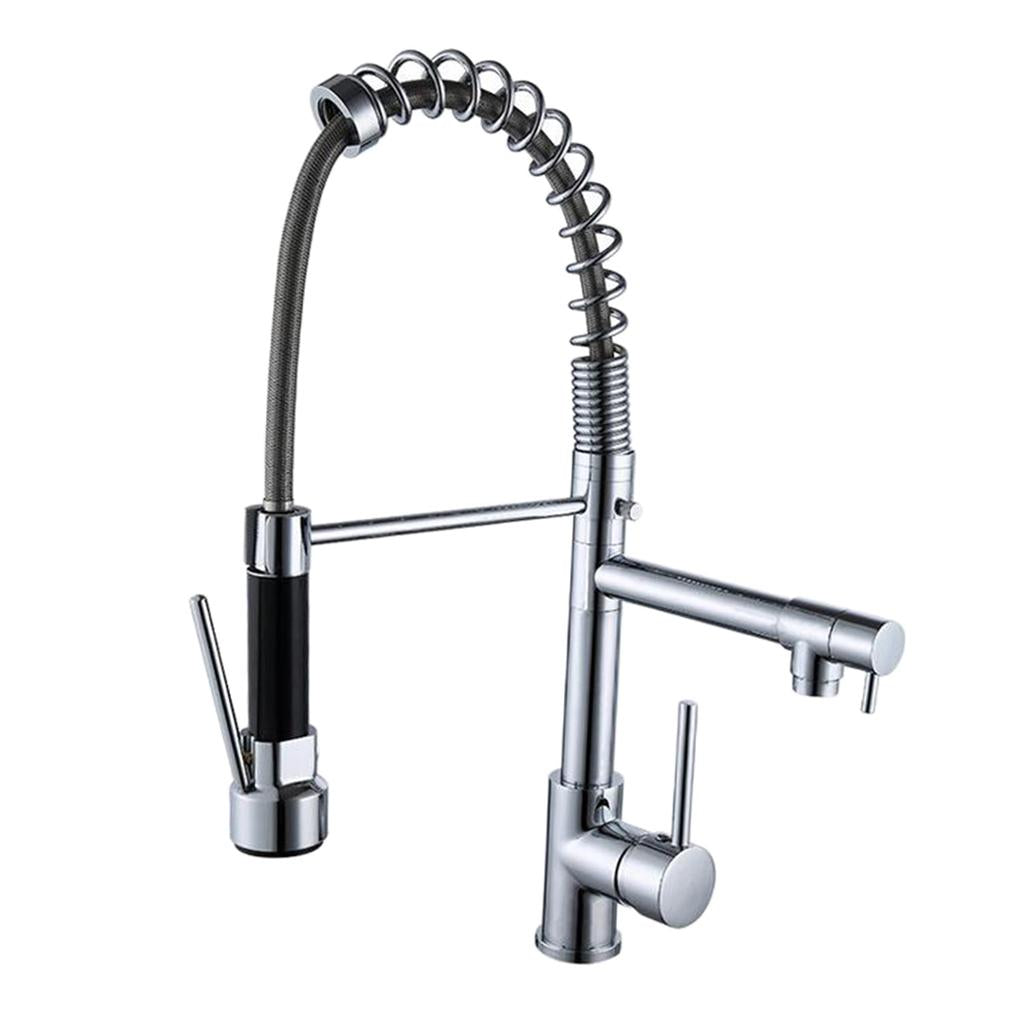 Sink Mixer Tap Single Hole Kitchen Faucet Pull Out Sprayer Electroplated