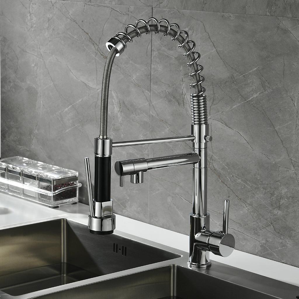 Sink Mixer Tap Single Hole Kitchen Faucet Pull Out Sprayer Electroplated