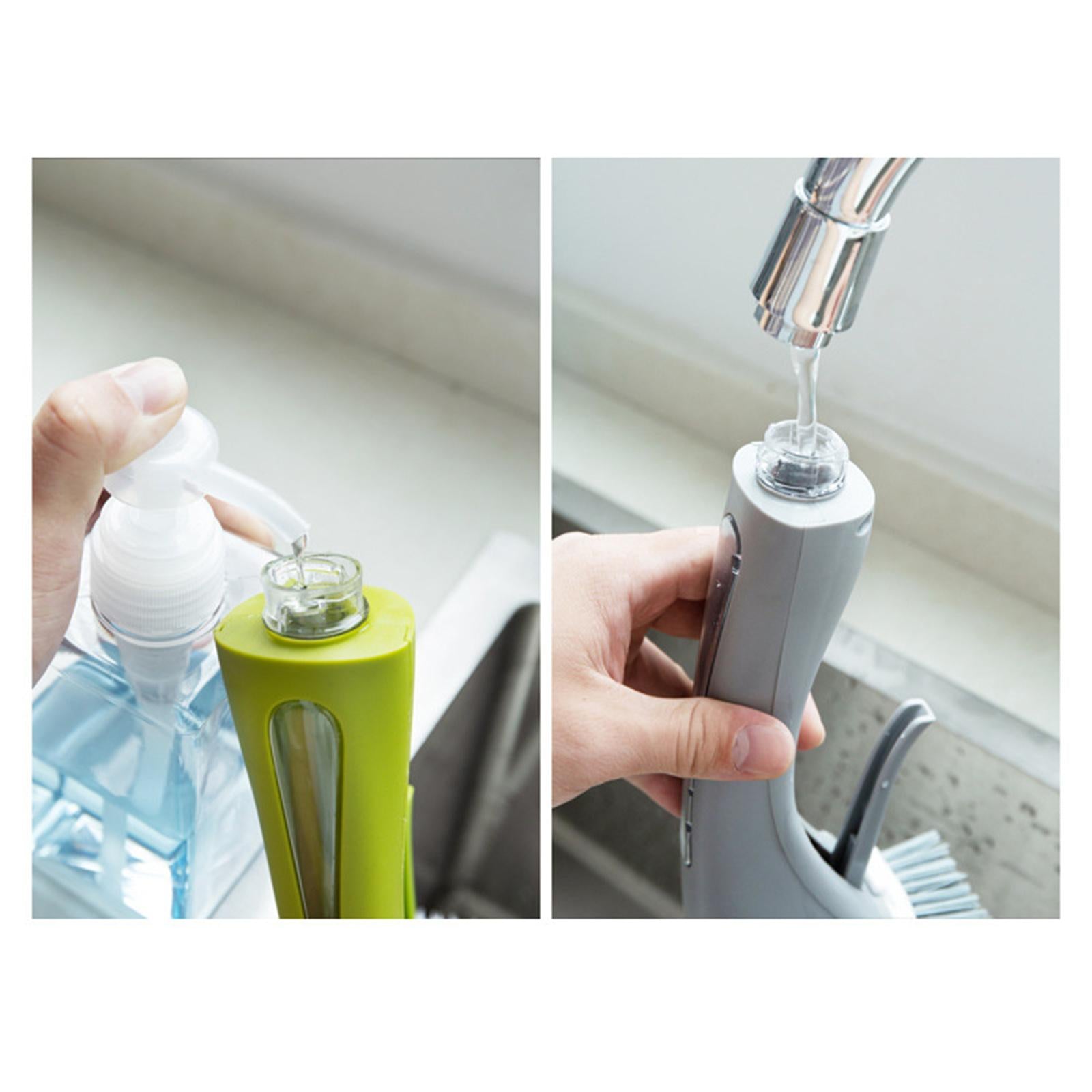 Refillable Soap Dispensing Dish Brush for Pot Pan Skillet Cleaning Green