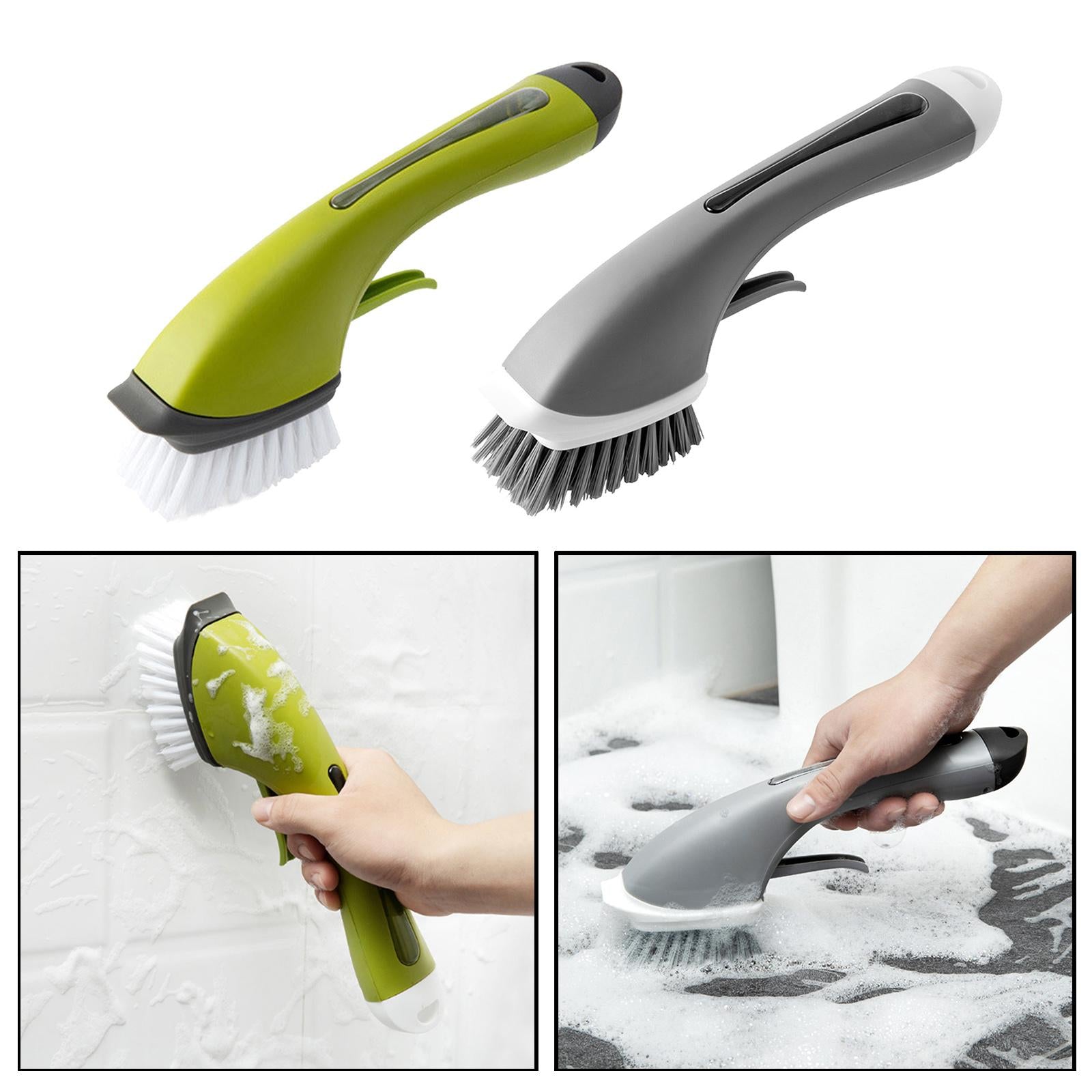 Refillable Soap Dispensing Dish Brush for Pot Pan Skillet Cleaning Green