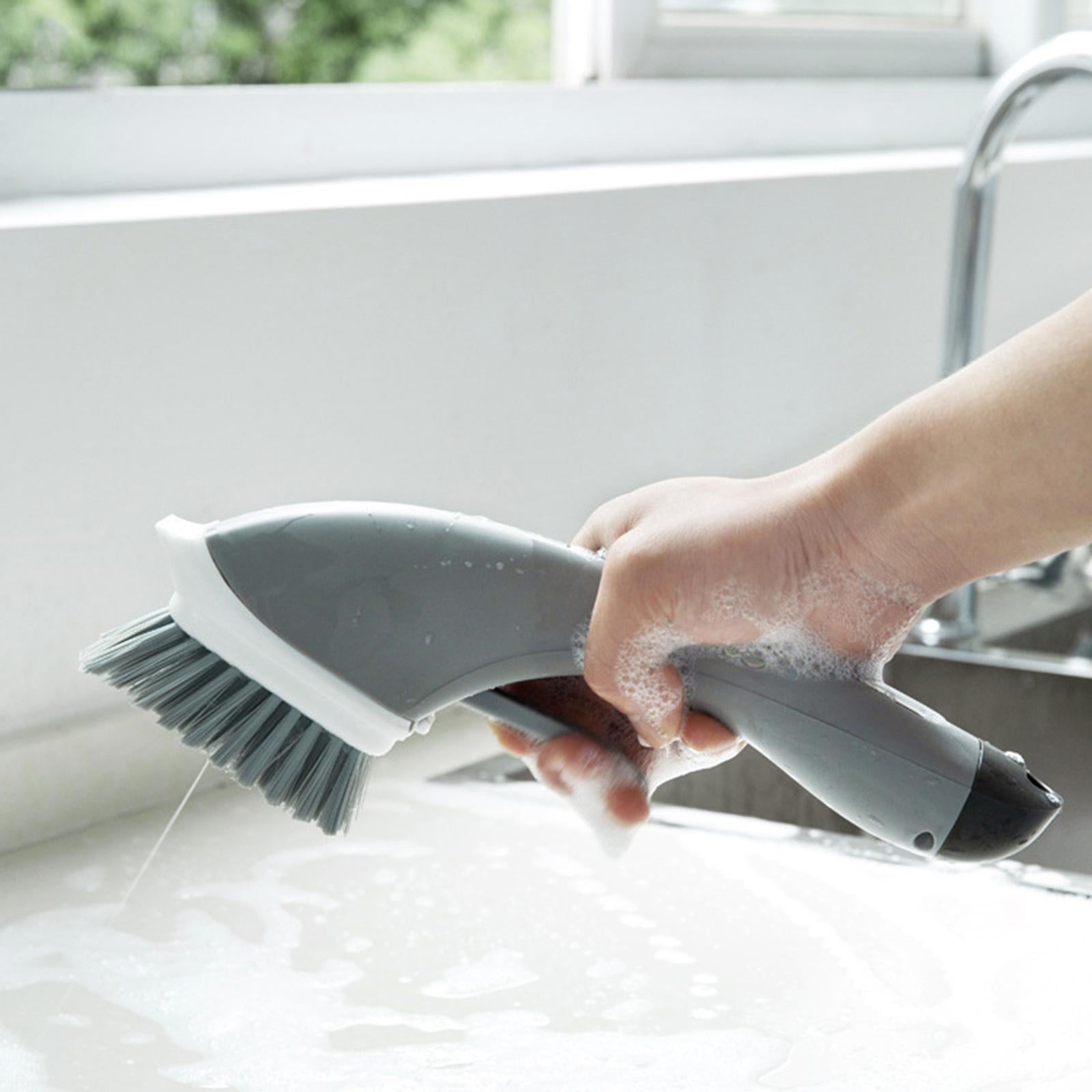 Refillable Soap Dispensing Dish Brush for Pot Pan Skillet Cleaning Gray
