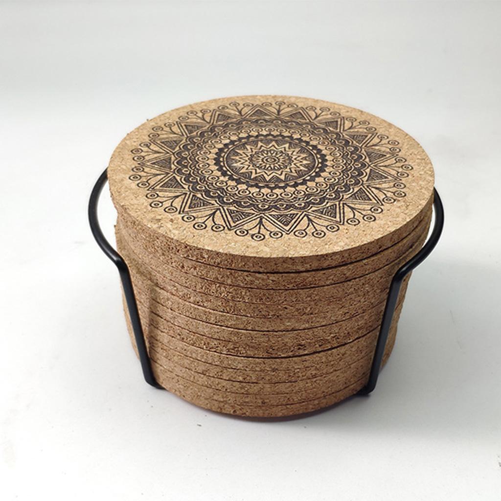 12Pieces Cork Coasters Drink Absorbent Coasters 4 Inches Reusable Cup Mat